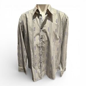 Robert Graham 2XL Stripe Dot Shirt Silk Trim Flip Cuff Art Button Up KWT